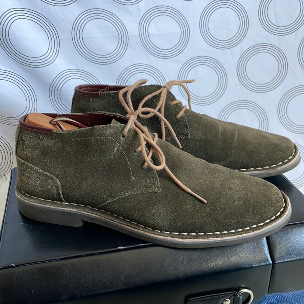 Olive green suede ankle boot